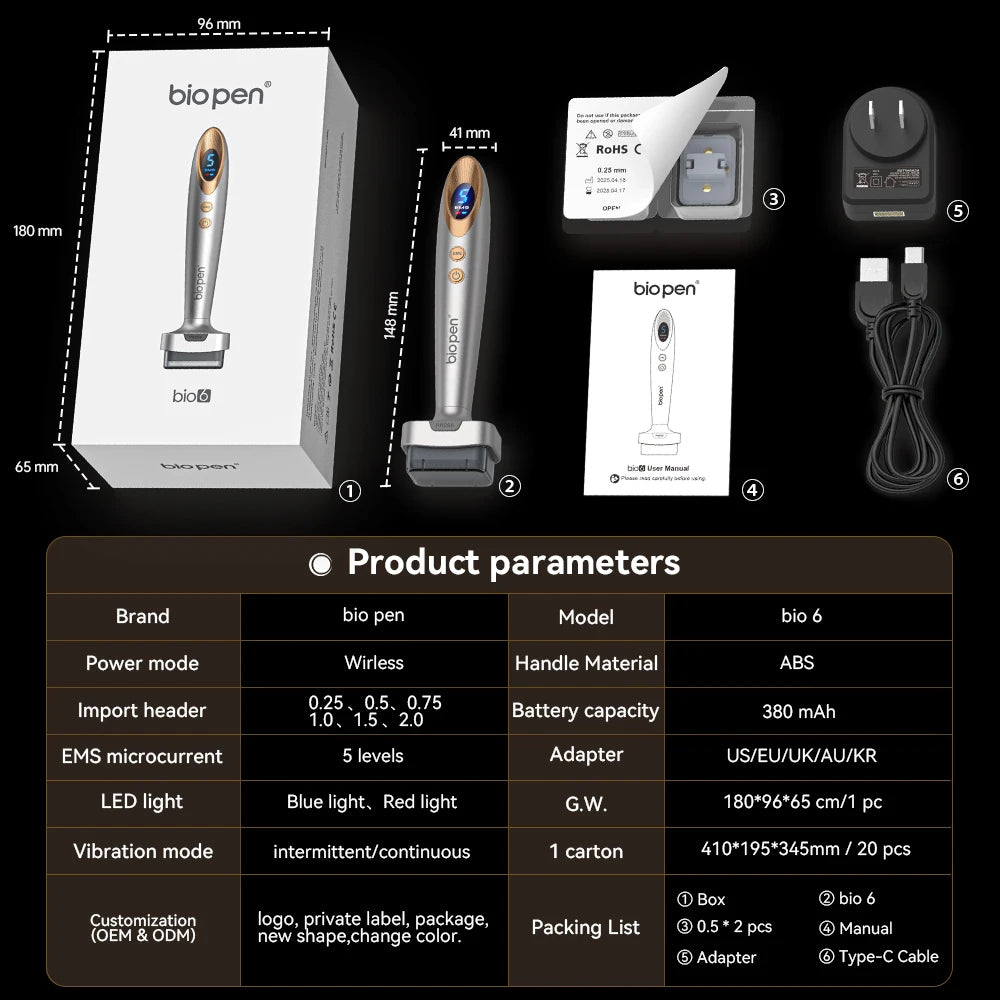 Biopen Bio 6 |Ηλεκτρονικό Microneedling Stamp για Πρόσωπο & Μαλλιά (EMS + LED)